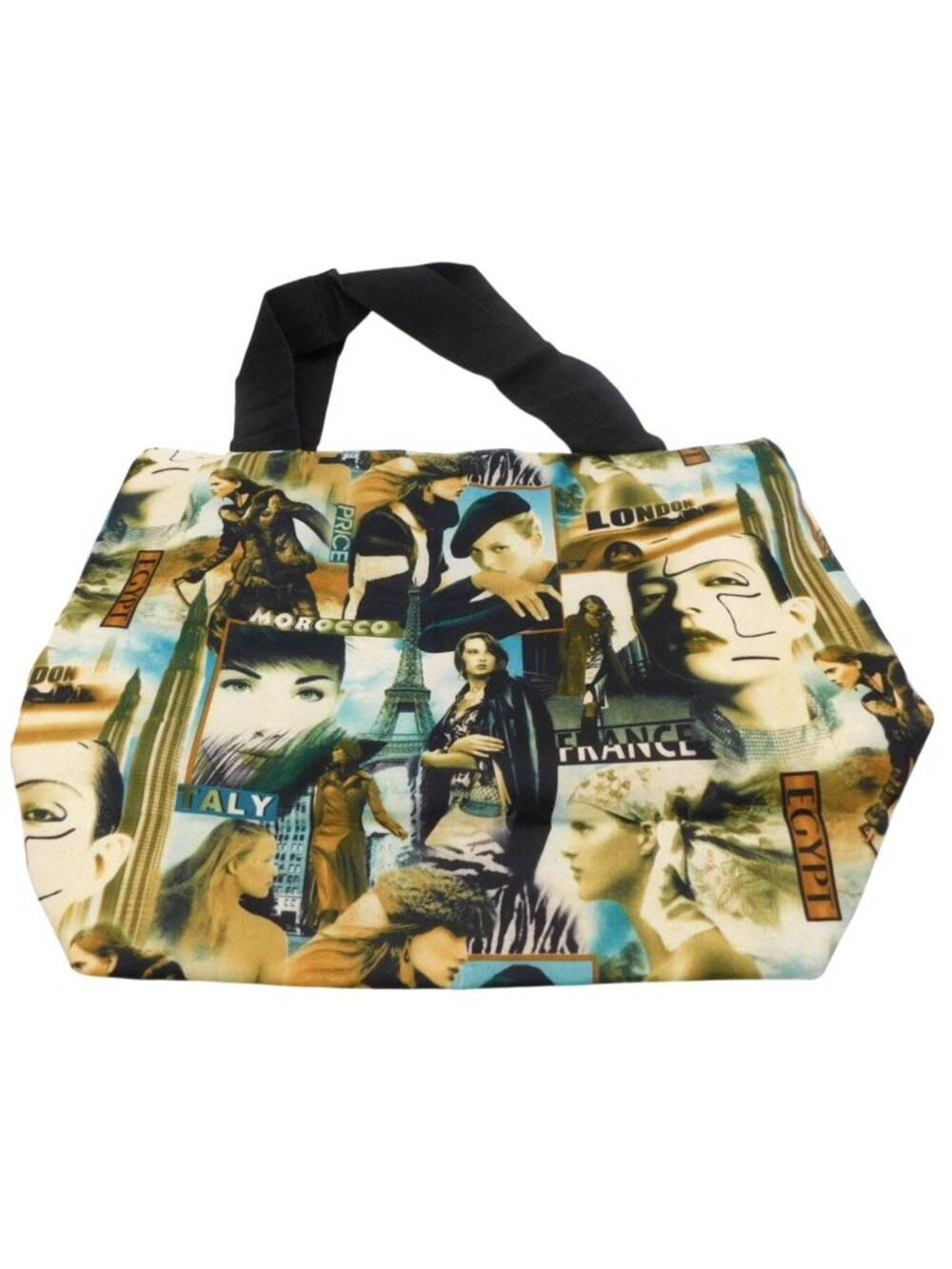 Large Fashion Collage Tote Bag Paris London Italy Print Travel Shopper Zipper